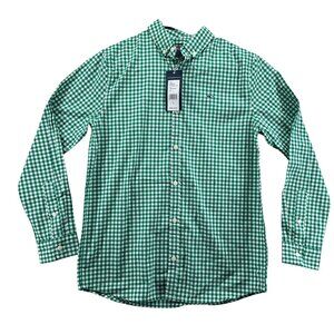 Vineyard Vines Boys Large Button Down Dress Shirt Green Meadow Checkered New